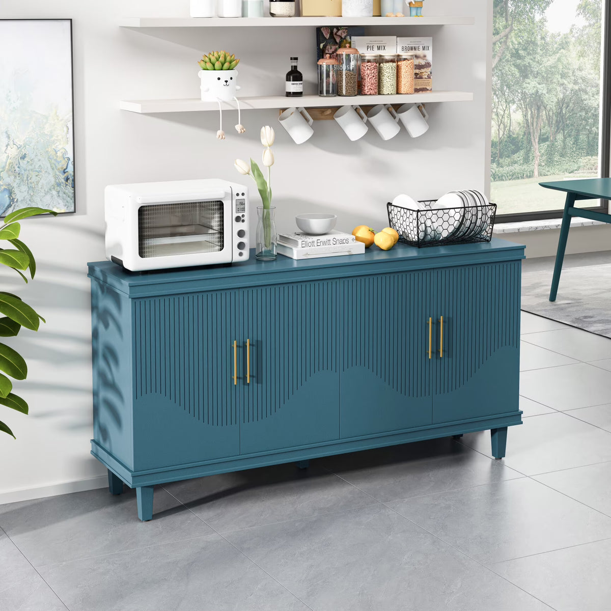 Large 4 - Door Storage Cabinet with Adjustable Shelves, Modern Multi - Room Organizer for Living Room, Kitchen, Bedroom, Hallway - Blue