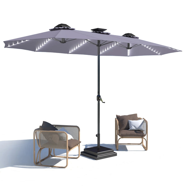 AECOJOY 15ft Patio Double-Sided Umbrella, 156 PCS Solar LED Light Outdoor Large Umbrella, Dark Grey
