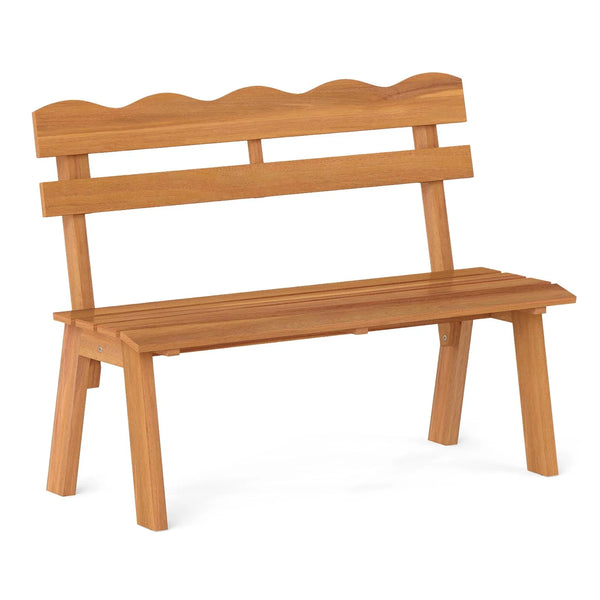Tangkula 2 Person Patio Garden Bench with Waved Backrest and Slatted Seat