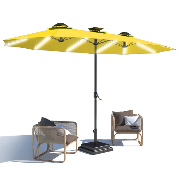 AECOJOY 15ft Patio Double-Sided Umbrella, 156 PCS Solar LED Light Outdoor Large Umbrella, Yellow