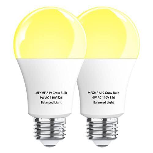 mfxmf 2 Pack LED Grow Light Bulbs A19 Bulb, Full Spectrum Plant Light Bulb, 9W E26 Grow Bulb Replace Up to 100w, Grow Light for Indoor Plants